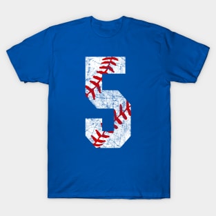 Vintage #5 Baseball Laces Baseball Mom Jersey Love Baseball 5th Birthday T-shirt T-Shirt